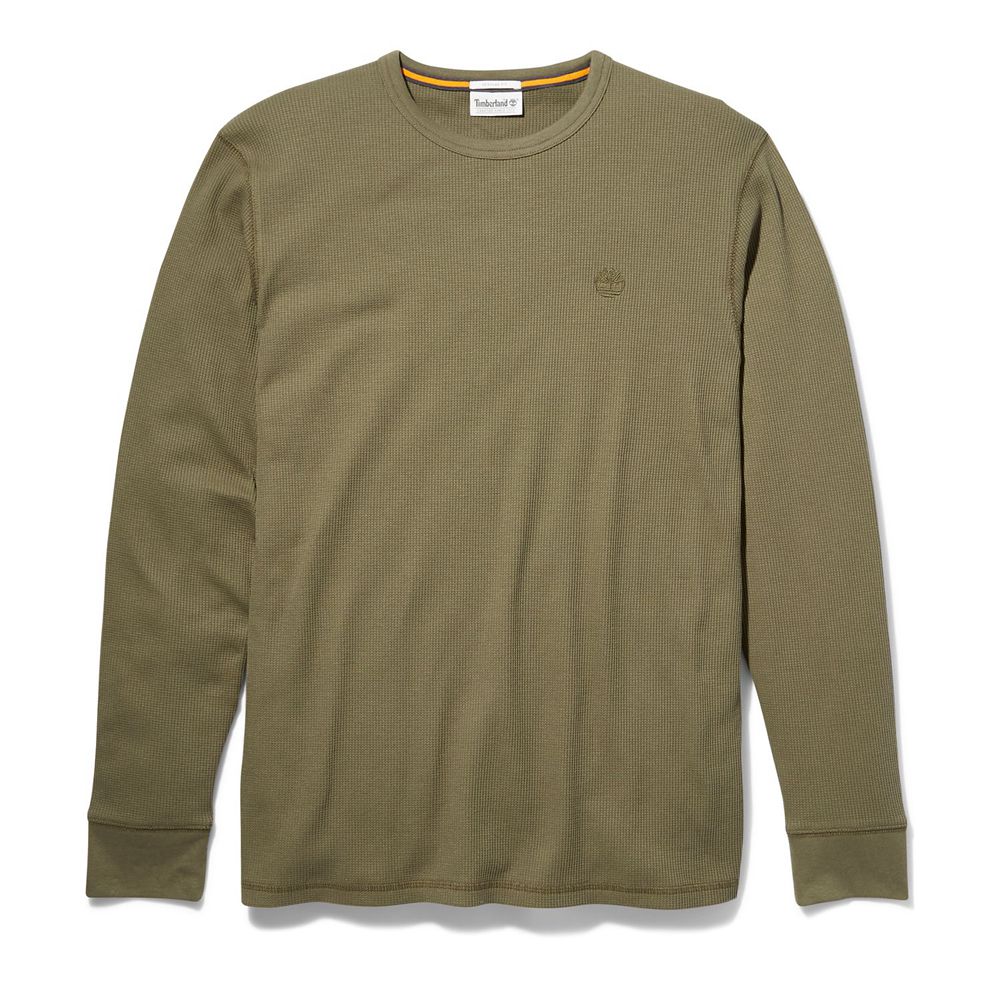 Camisa Timberland Argentina Hombre - Wharf River Waffle-Knit Crewneck - Verde Oliva - MJOPRC-391